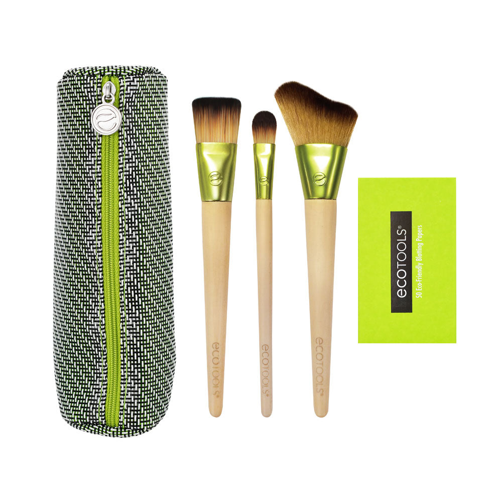 EcoTools Travel and Glow Beauty Kit with 3 Full-size Brushes in back