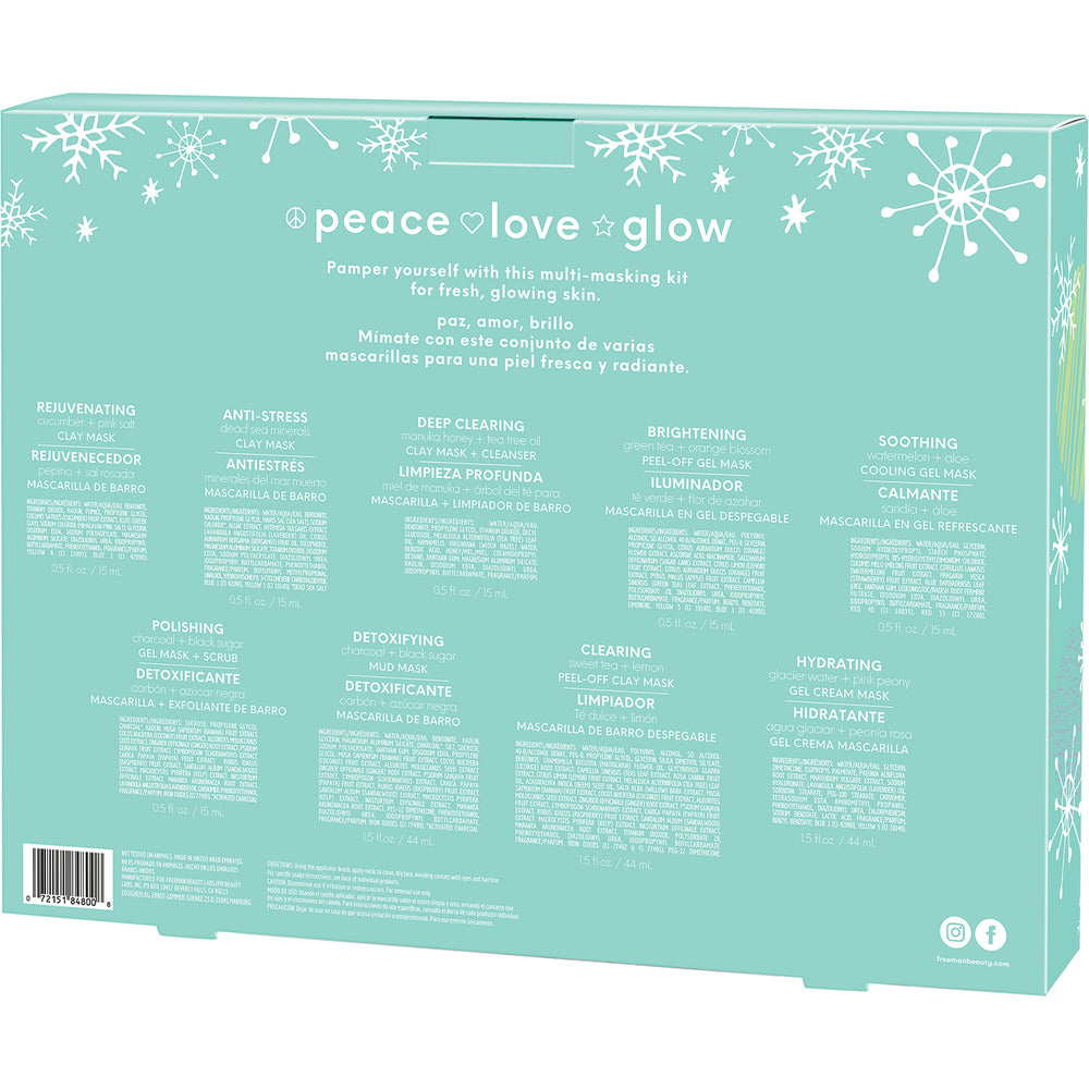 Freeman Peace Love Glow 10PC Multi-Mask Kit in back